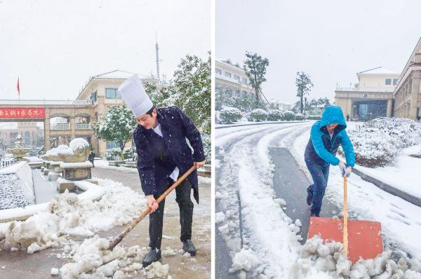 雪中情：清晨扫雪热情高